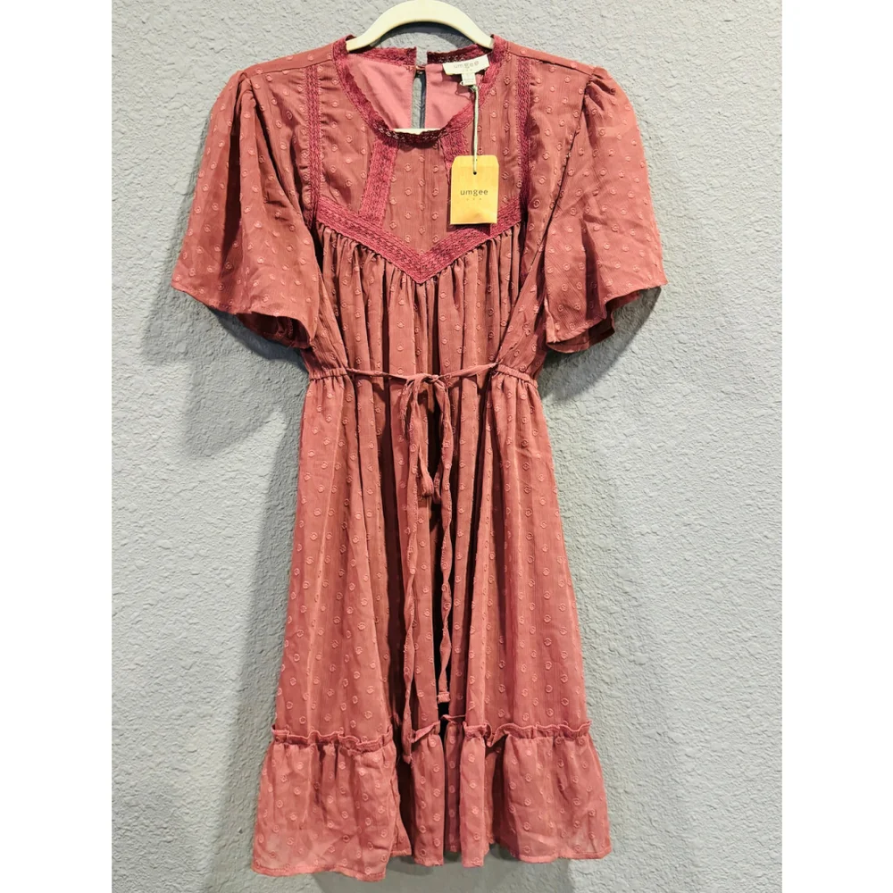 Umgee Women's Tiered Babydoll Dress Pink - Picture 2 of 7